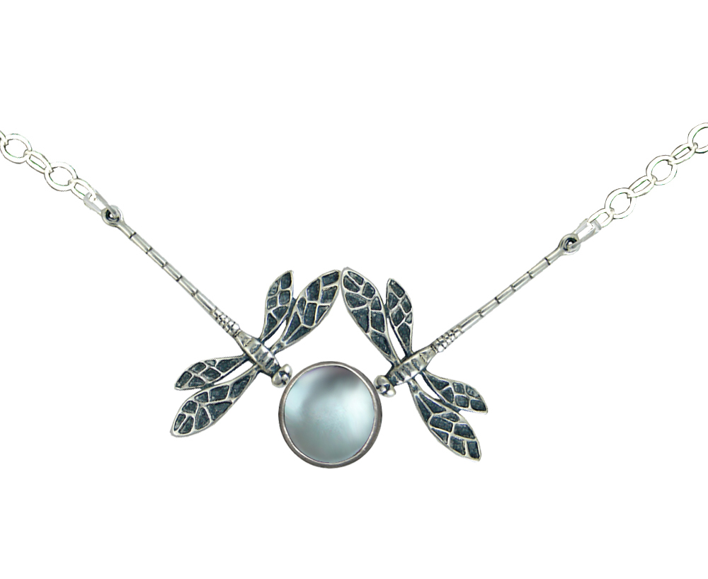Sterling Silver Double Dragonfly Necklace With Blue Topaz